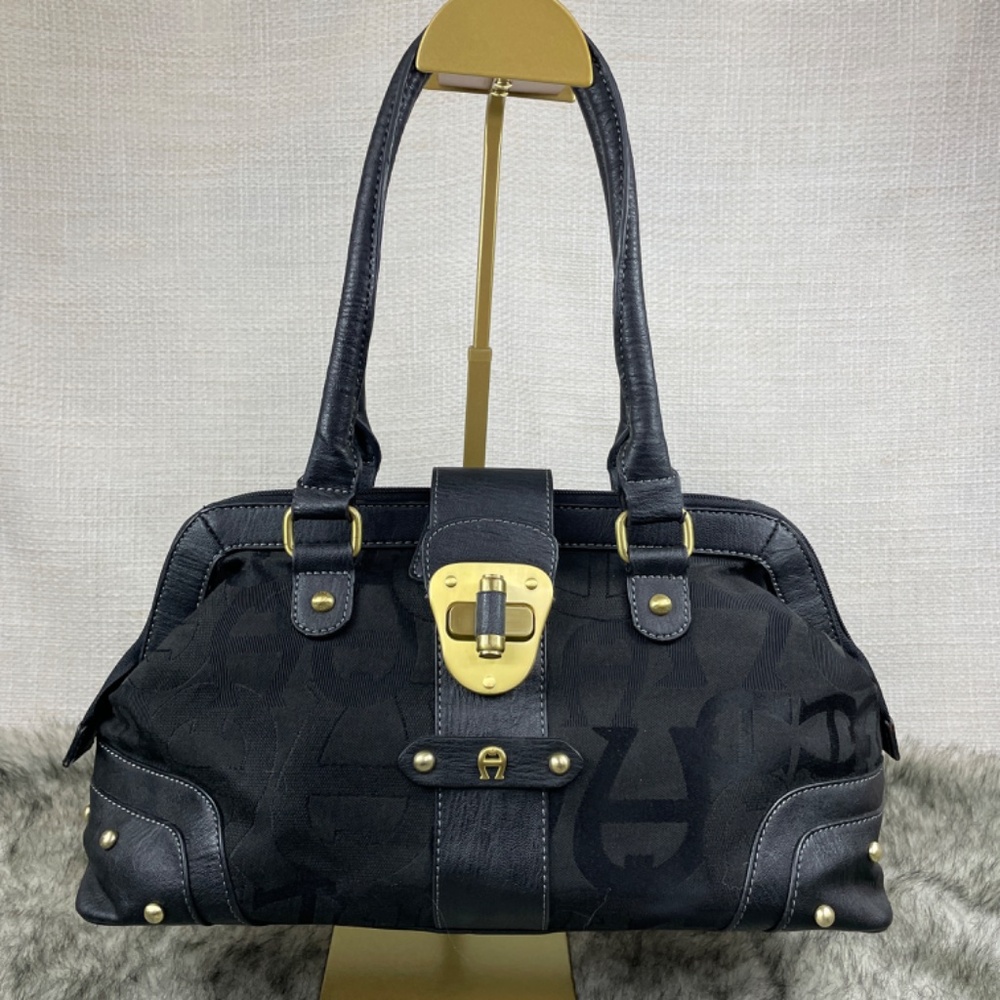 Etienne Aigner Black Signature Canvas Doctor-Style Satchel EUC